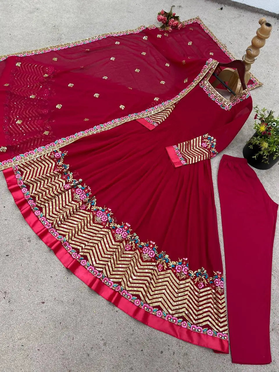 Designer Georgette Embroidered Gown Set