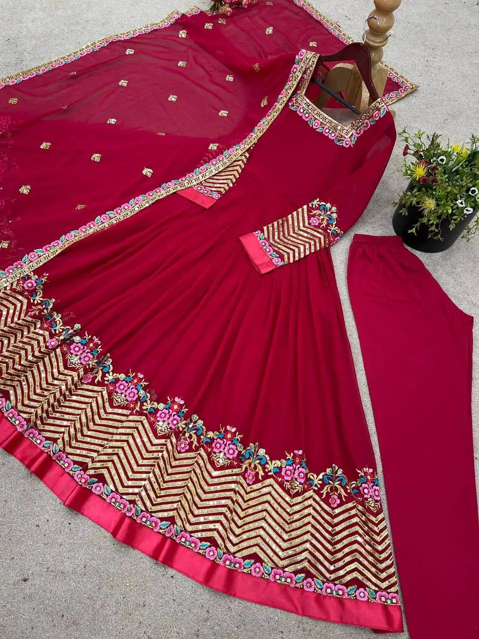 Designer Georgette Embroidered Gown Set