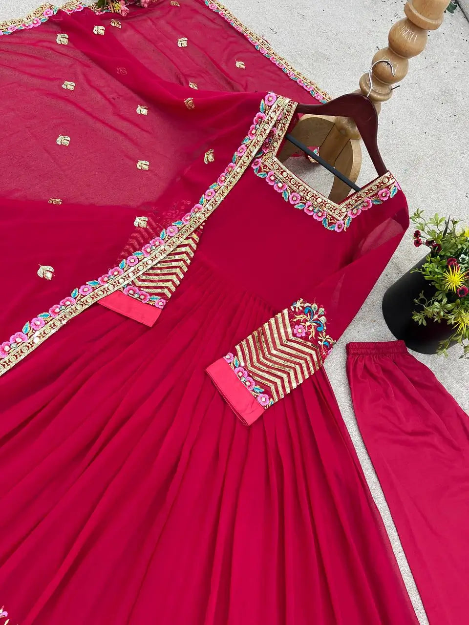 Designer Georgette Embroidered Gown Set