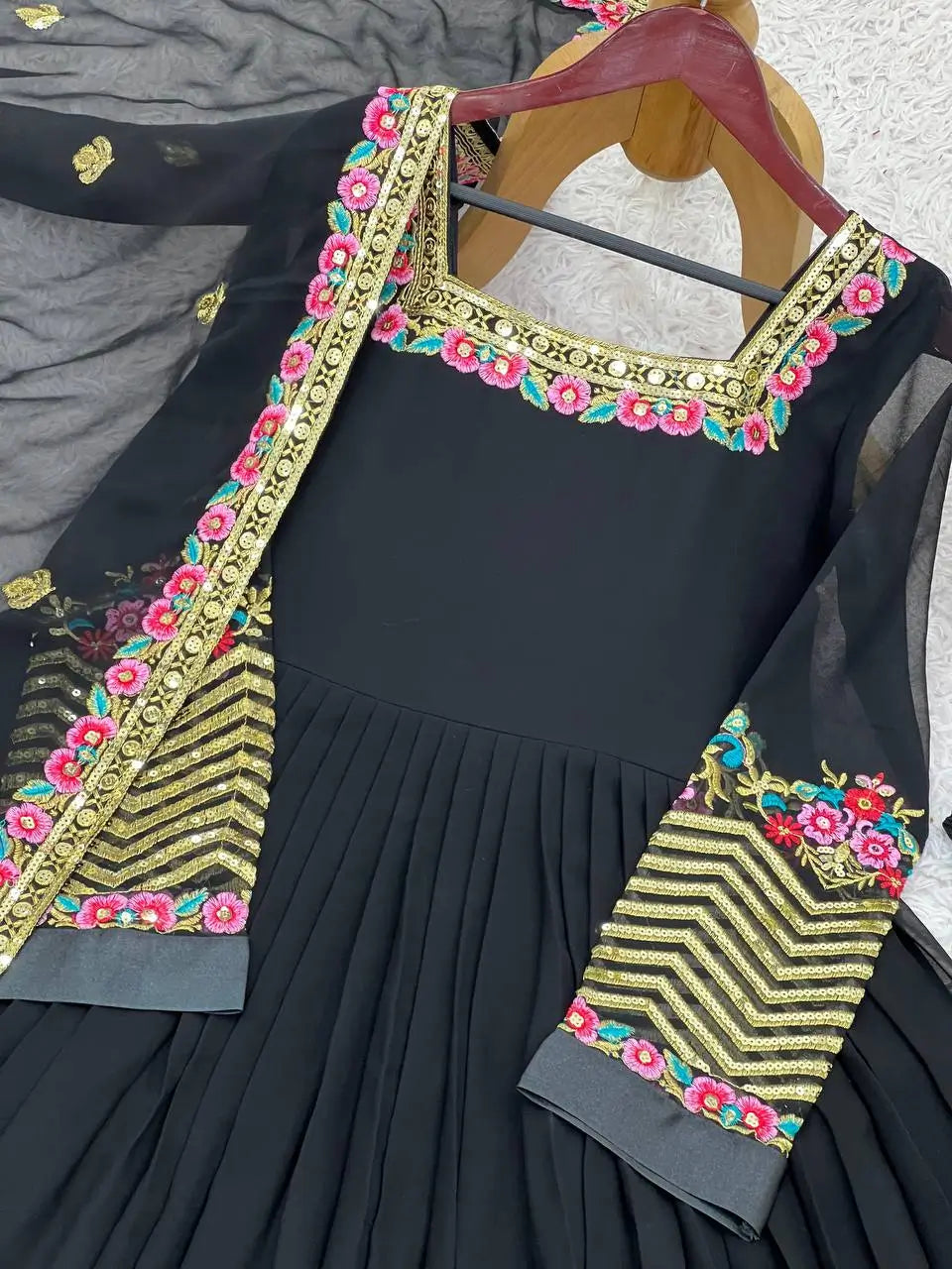 Designer Georgette Embroidered Gown Set