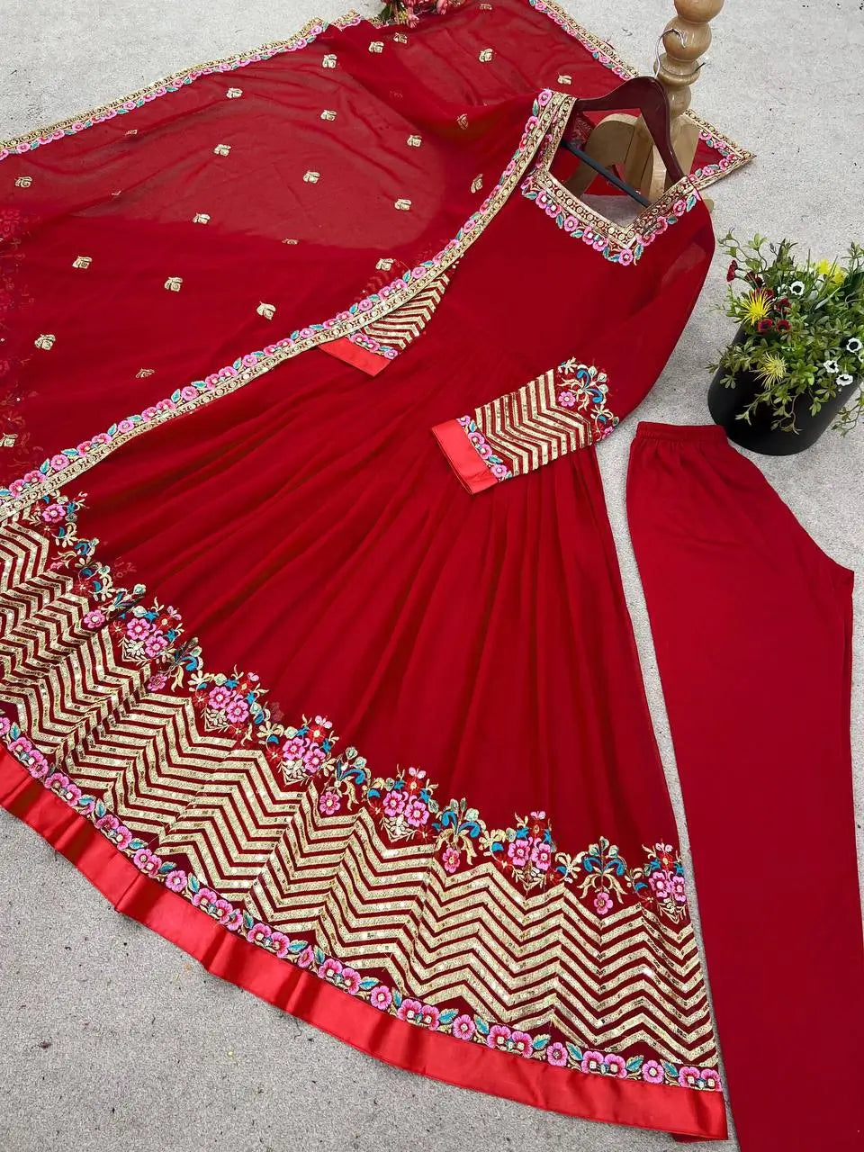 Designer Georgette Embroidered Gown Set