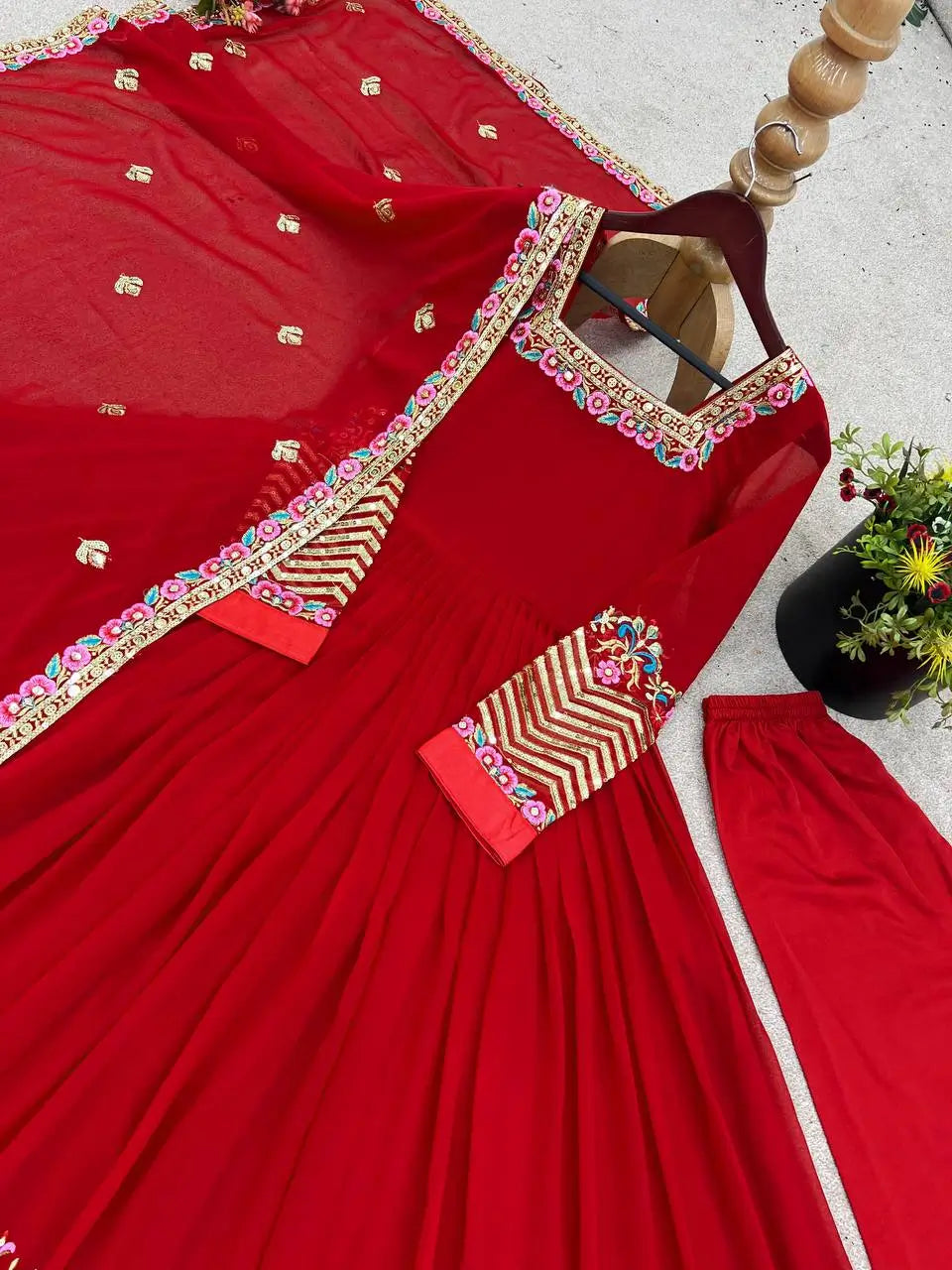 Designer Georgette Embroidered Gown Set