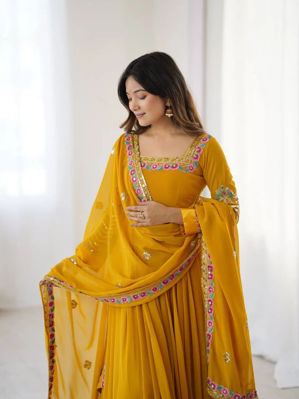 Designer Georgette Embroidered Gown Set