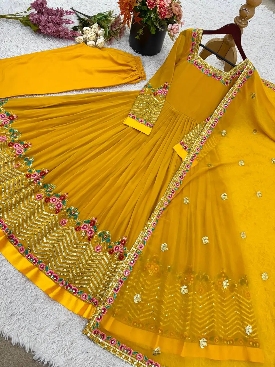 Designer Georgette Embroidered Gown Set