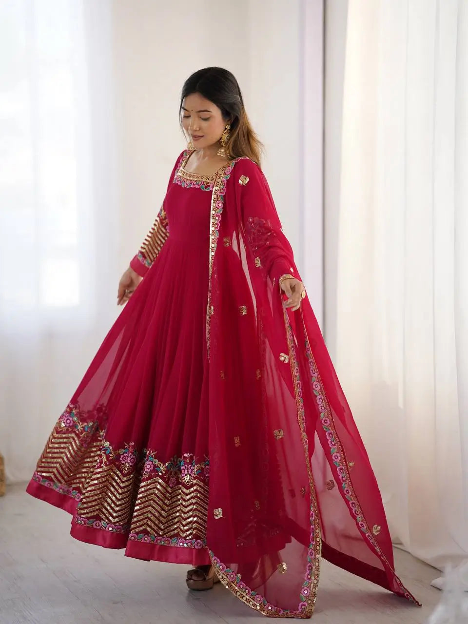 Designer Georgette Embroidered Gown Set