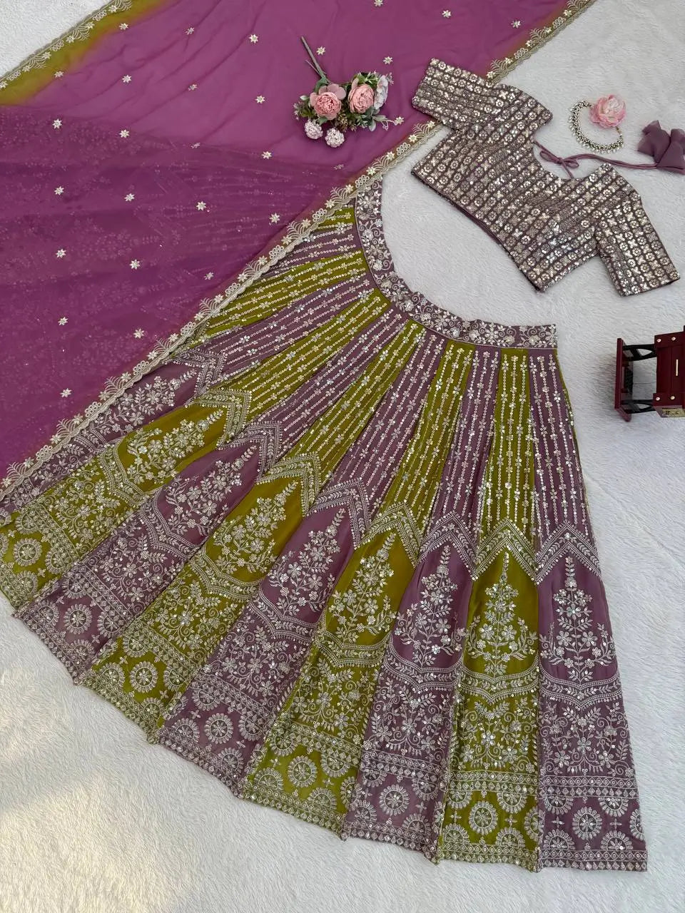 Designer Georgette Embroidered Sequins Lehenga Set