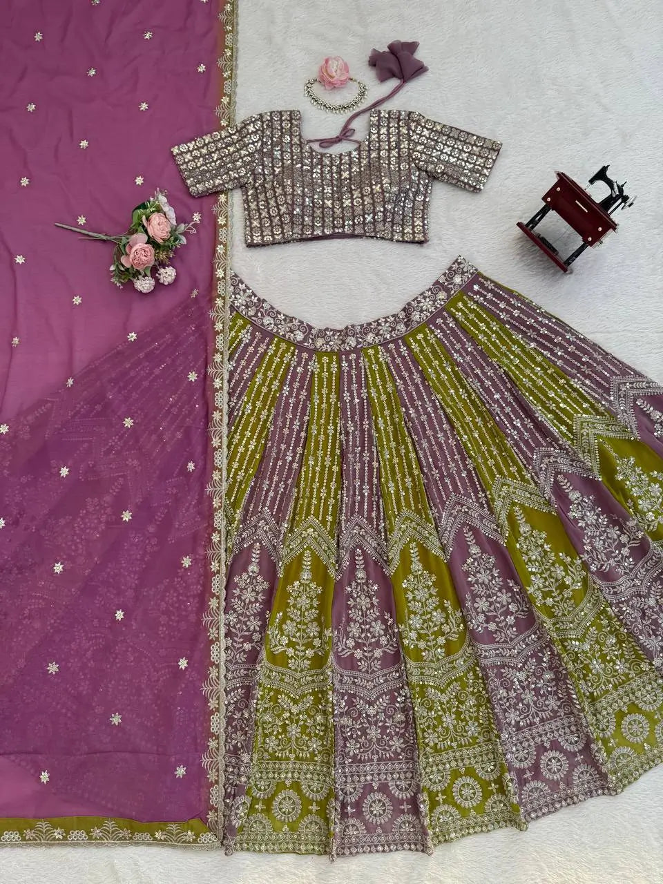 Designer Georgette Embroidered Sequins Lehenga Set
