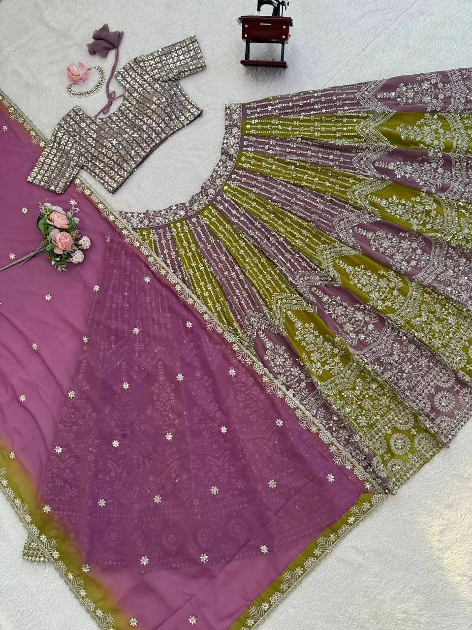 Designer Georgette Embroidered Sequins Lehenga Set