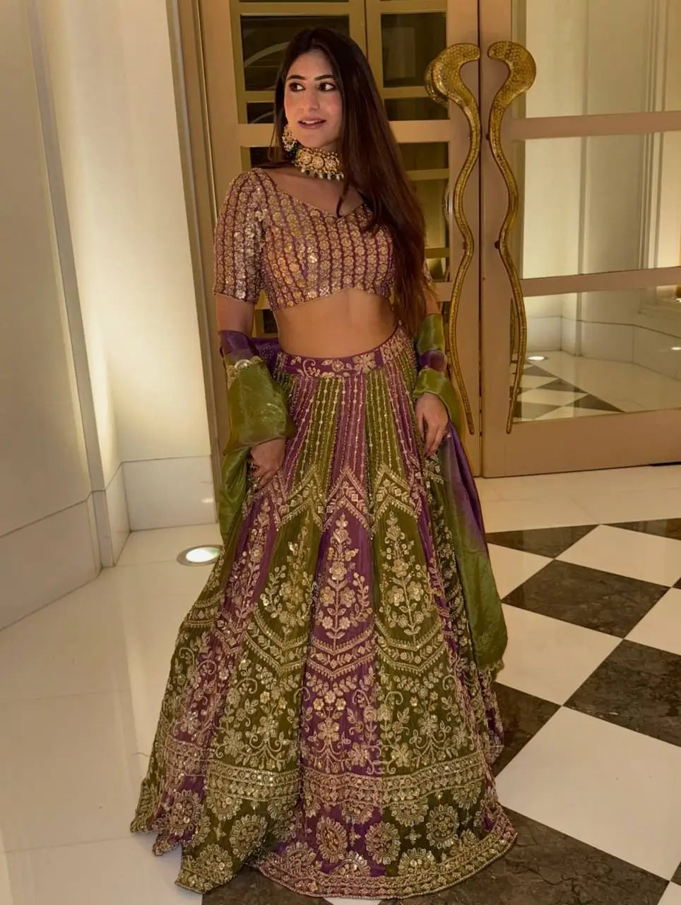 Designer Georgette Embroidered Sequins Lehenga Set
