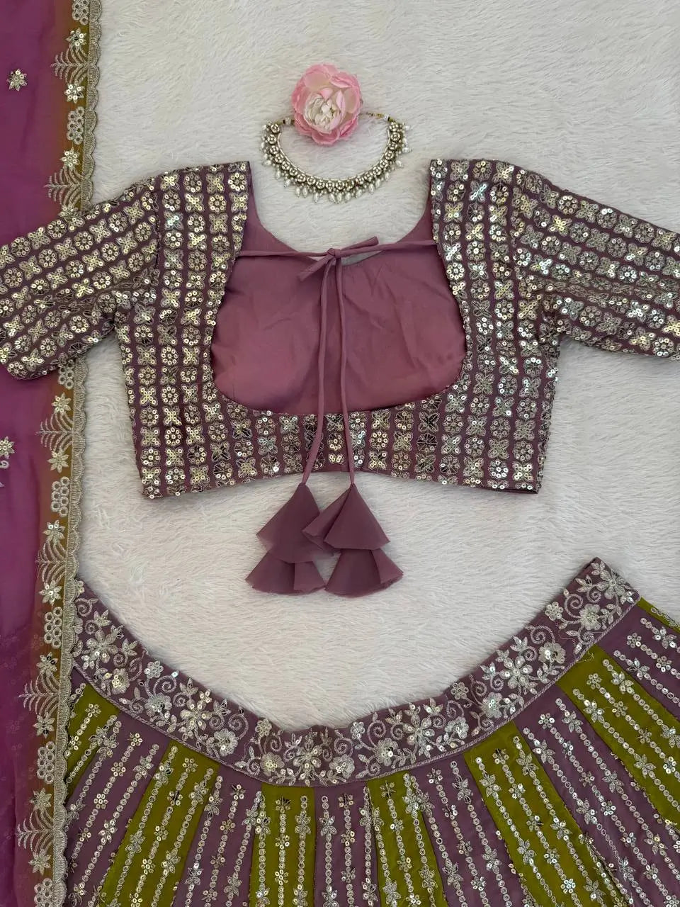 Designer Georgette Embroidered Sequins Lehenga Set
