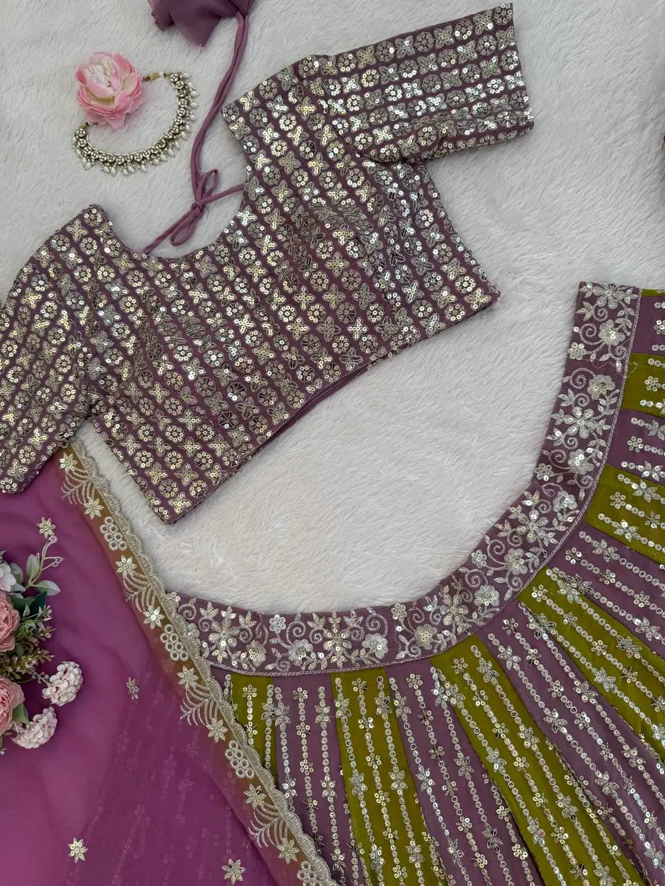 Designer Georgette Embroidered Sequins Lehenga Set