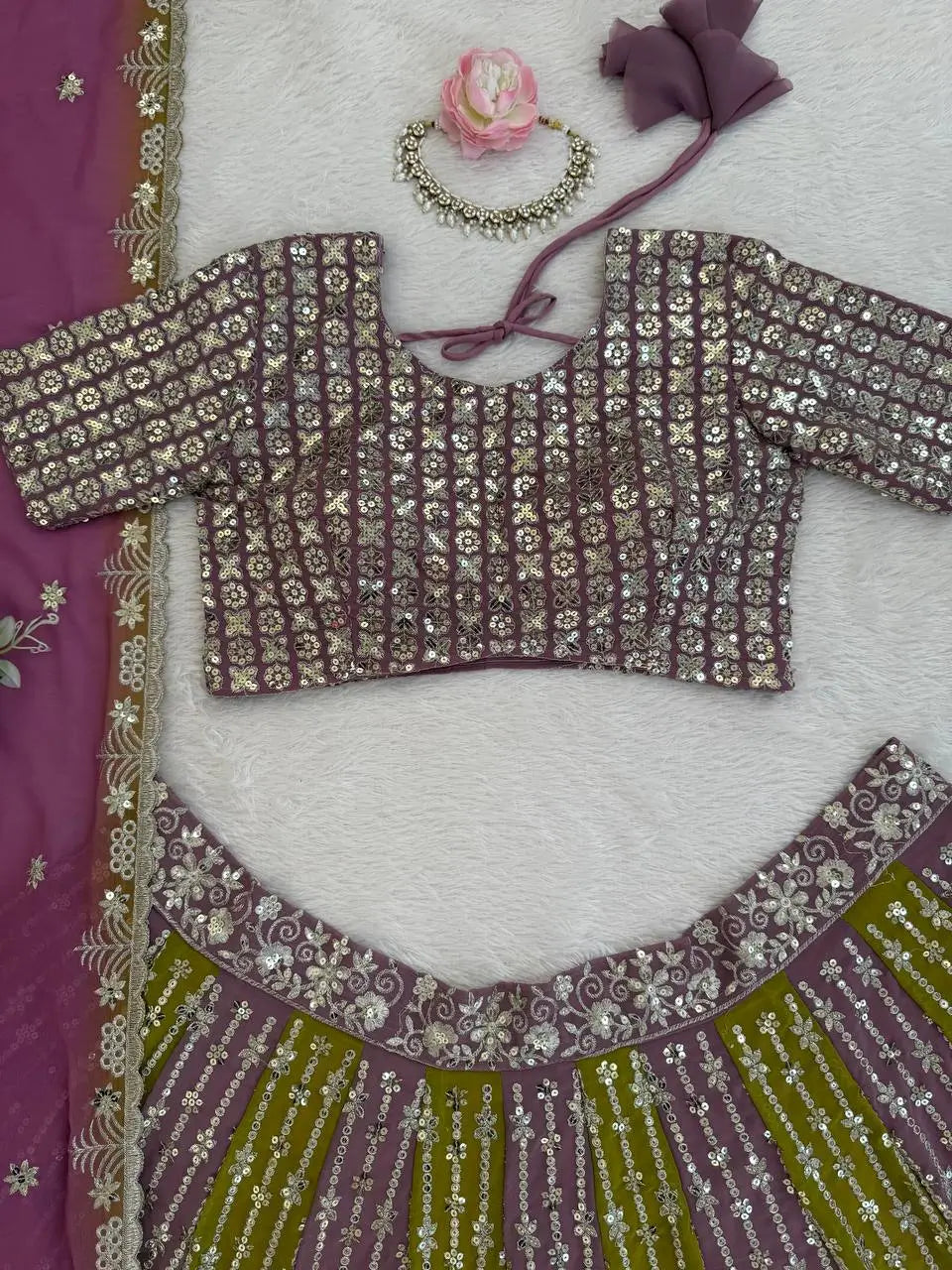 Designer Georgette Embroidered Sequins Lehenga Set