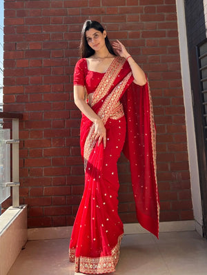 Designer Georgette Saree with Embroidered Blouse