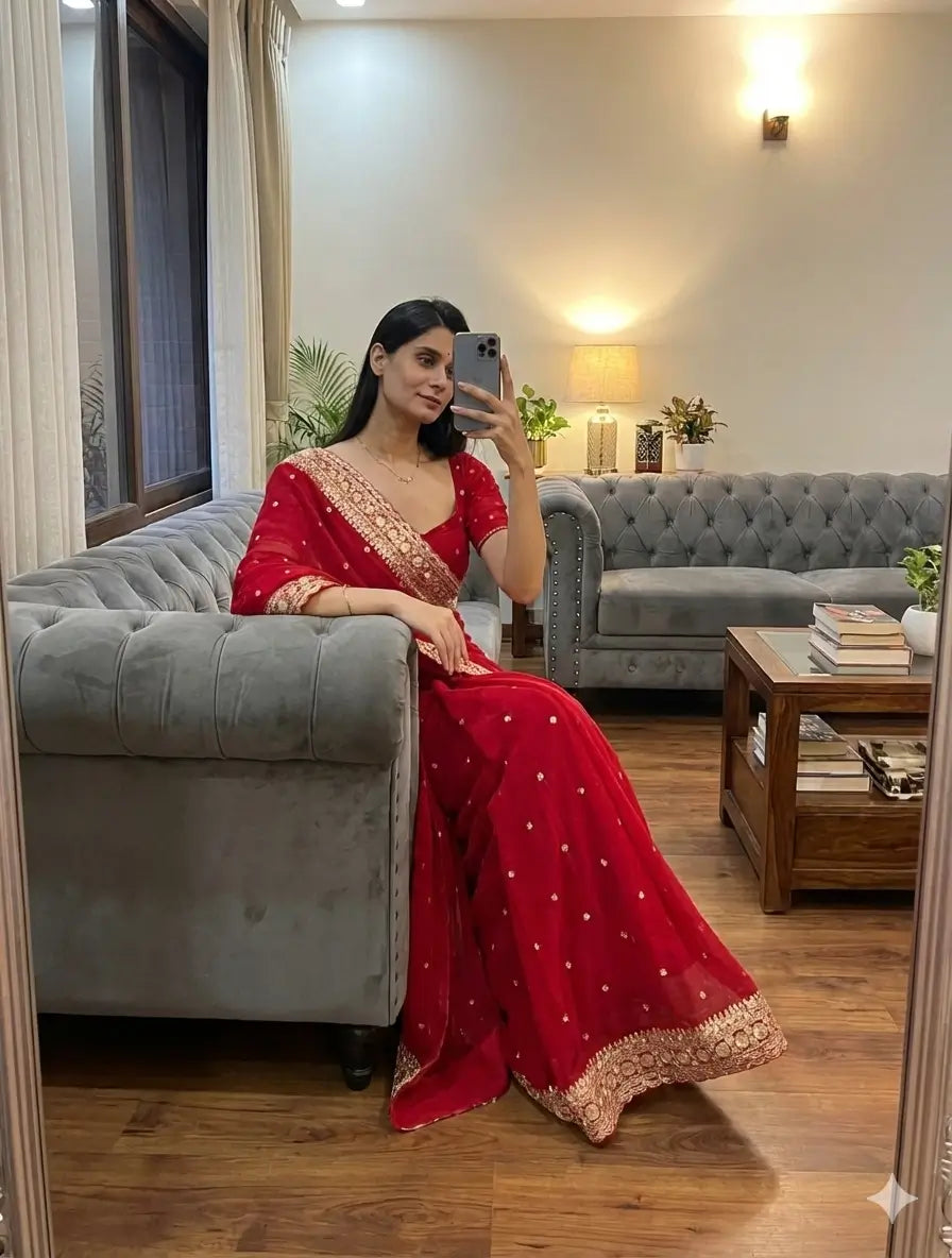 Designer Georgette Saree with Embroidered Blouse