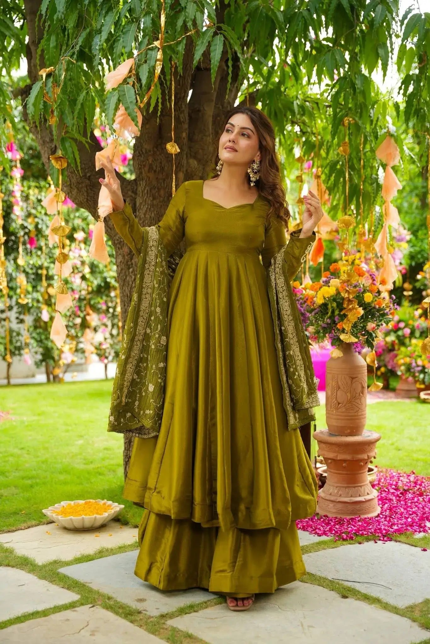 Designer German Chiffon Embroidered Gown Set with Dupatta