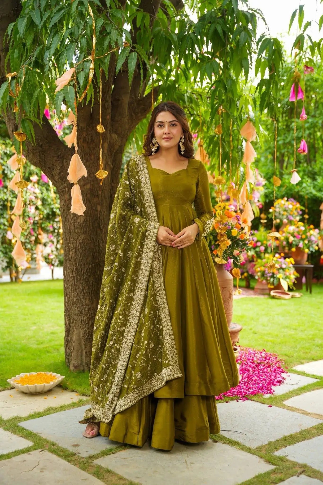 Designer German Chiffon Embroidered Gown Set with Dupatta