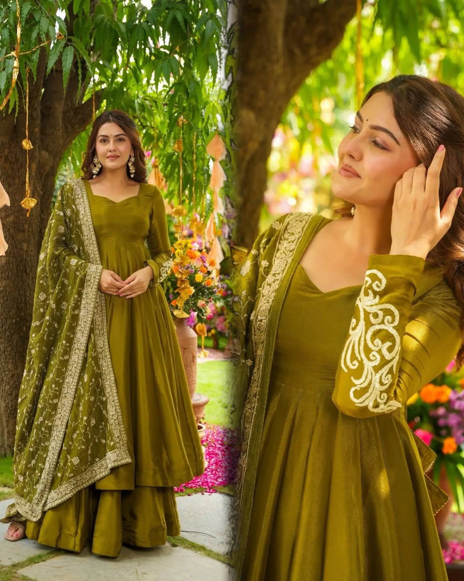 Designer German Chiffon Embroidered Gown Set with Dupatta