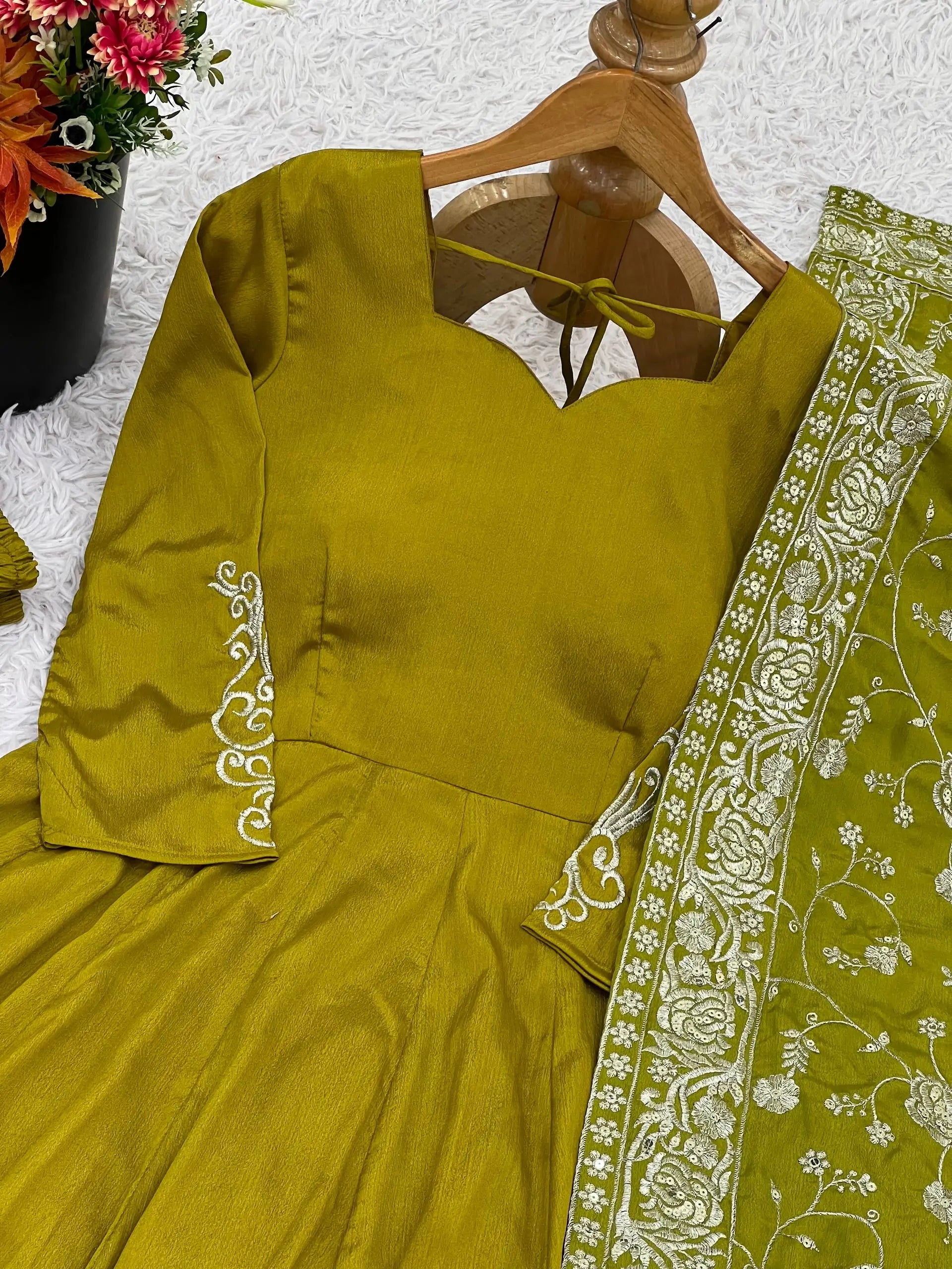Designer German Chiffon Embroidered Gown Set with Dupatta