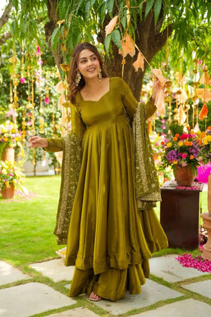 Designer German Chiffon Embroidered Gown Set with Dupatta