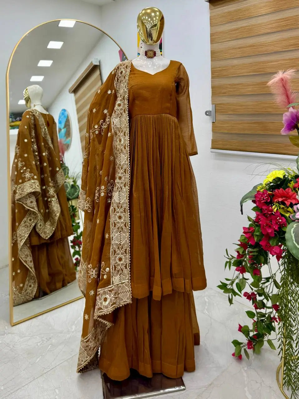 Designer Gold Crazy Embroidered Sharara Set with Dupatta | Fully Stitched