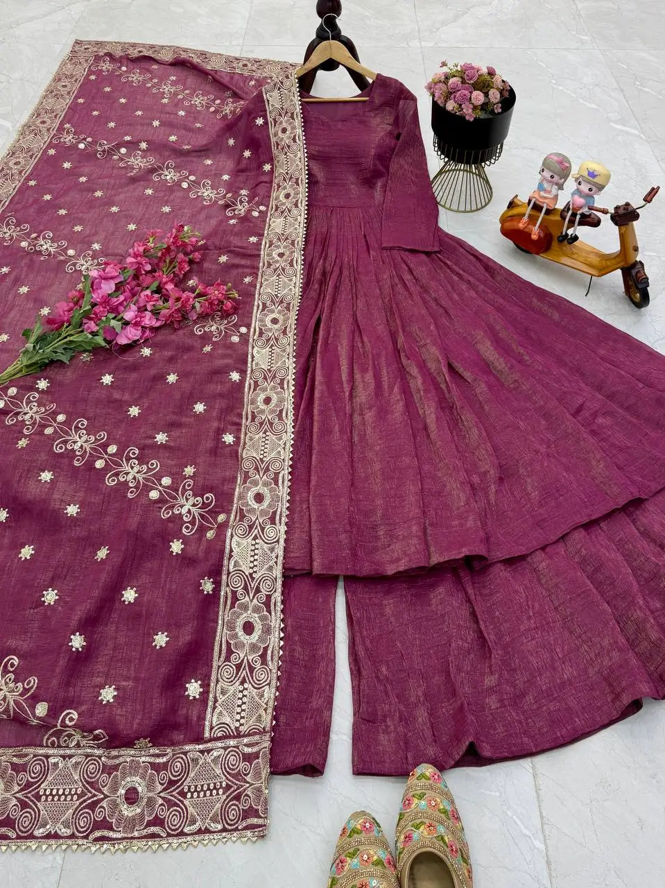 Designer Gold Crazy Embroidered Sharara Set with Dupatta | Fully Stitched