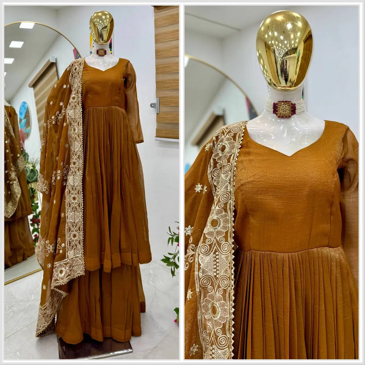Designer Gold Crazy Embroidered Sharara Set with Dupatta | Fully Stitched