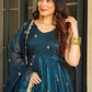 Designer Gold Crazy Fabric Anarkali with Embroidery Sequins Work | Sharara & Dupatta Set | Fully Stitched