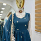 Designer Gold Crazy Fabric Anarkali with Embroidery Sequins Work | Sharara & Dupatta Set | Fully Stitched