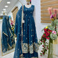 Designer Gold Crazy Fabric Anarkali with Embroidery Sequins Work | Sharara & Dupatta Set | Fully Stitched