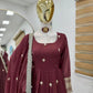 Designer Gold Crazy Fabric Anarkali with Embroidery Sequins Work | Sharara & Dupatta Set | Fully Stitched