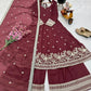 Designer Gold Crazy Fabric Anarkali with Embroidery Sequins Work | Sharara & Dupatta Set | Fully Stitched