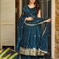 Designer Gold Crazy Fabric Anarkali with Embroidery Sequins Work | Sharara & Dupatta Set | Fully Stitched
