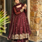 Designer Gold Crazy Fabric Anarkali with Embroidery Sequins Work | Sharara & Dupatta Set | Fully Stitched