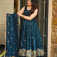 Designer Gold Crazy Fabric Anarkali with Embroidery Sequins Work | Sharara & Dupatta Set | Fully Stitched