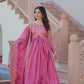 Designer Gold-Crush Embroidered Gown with Sequins & Multi-Work | Party Wear Gown with Dupatta – Green & Pink