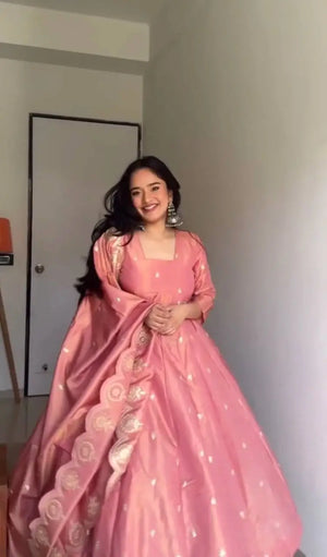 Designer Gold Crush Silk Embroidered Gown Set