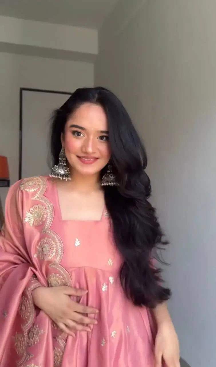 Designer Gold Crush Silk Embroidered Gown Set