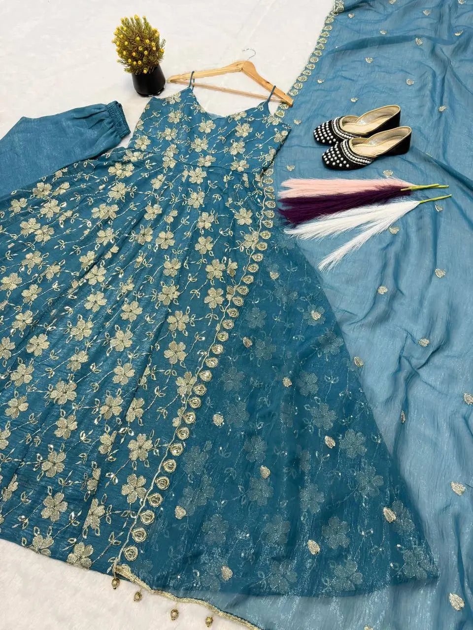 Designer Hand Beads work Anarkali Suit for Festive and Wedding Occasions