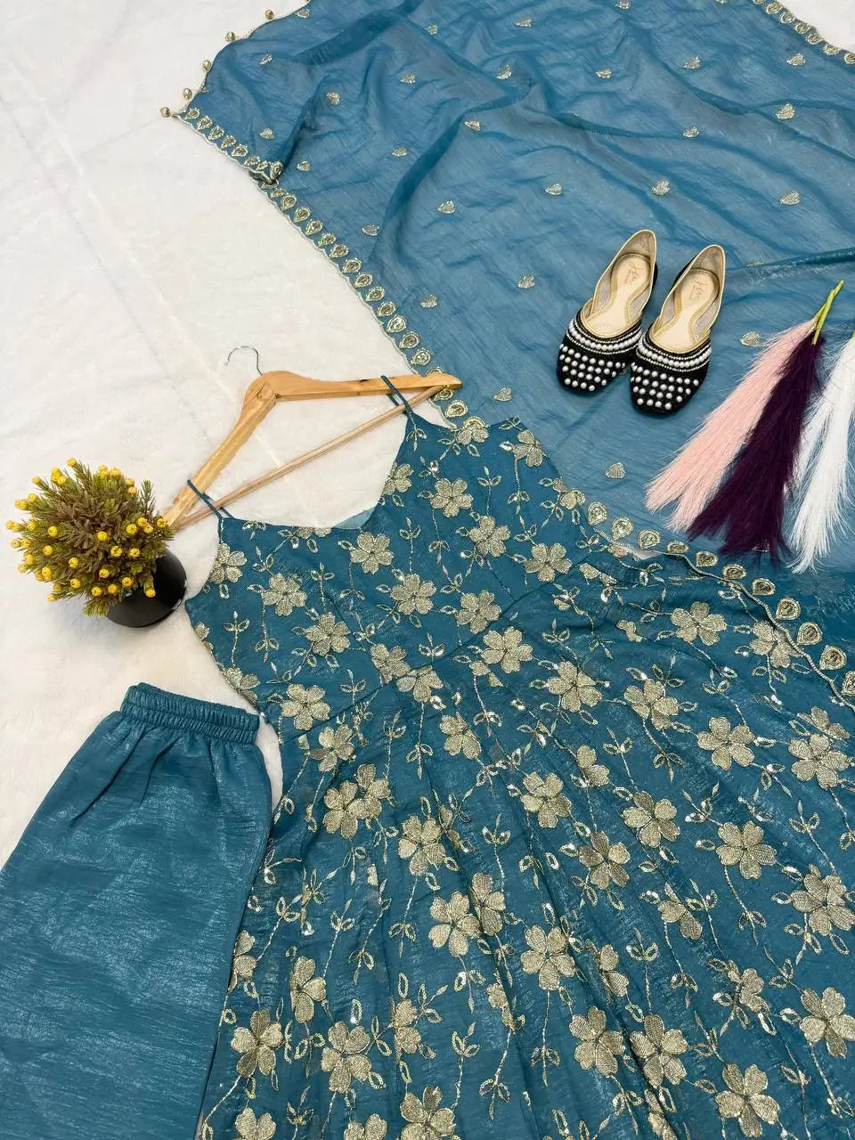 Designer Hand Beads work Anarkali Suit for Festive and Wedding Occasions