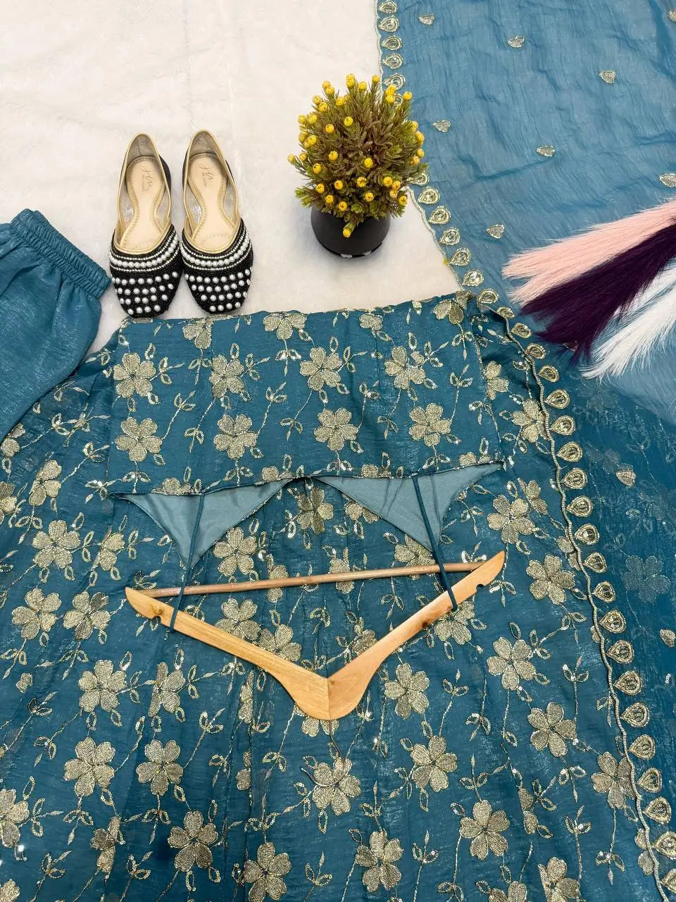 Designer Hand Beads work Anarkali Suit for Festive and Wedding Occasions