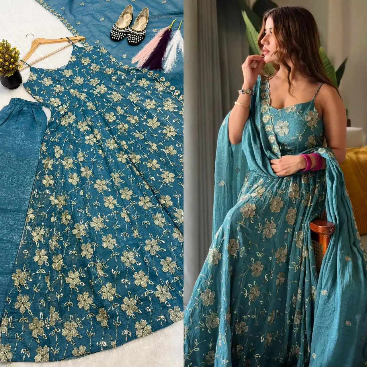 Designer Hand Beads work Anarkali Suit for Festive and Wedding Occasions