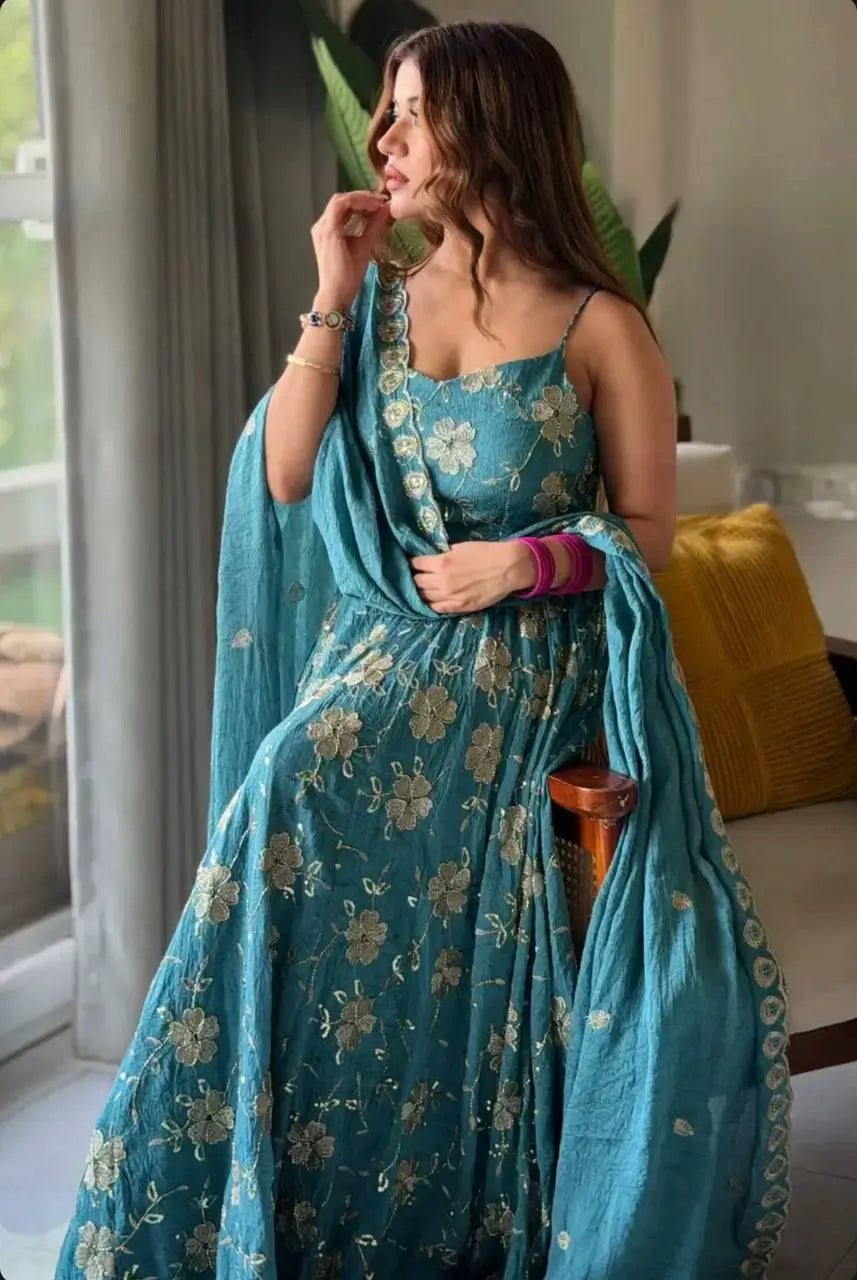Designer Hand Beads work Anarkali Suit for Festive and Wedding Occasions