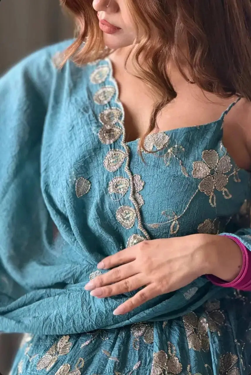 Designer Hand Beads work Anarkali Suit for Festive and Wedding Occasions