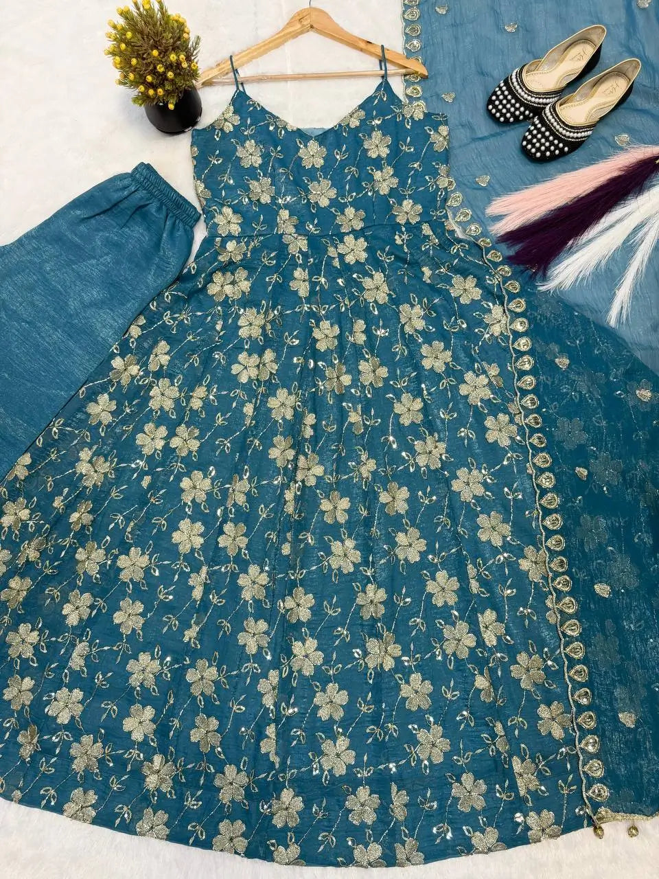 Designer Hand Beads work Anarkali Suit for Festive and Wedding Occasions