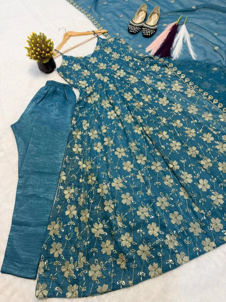 Designer Hand Beads work Anarkali Suit for Festive and Wedding Occasions
