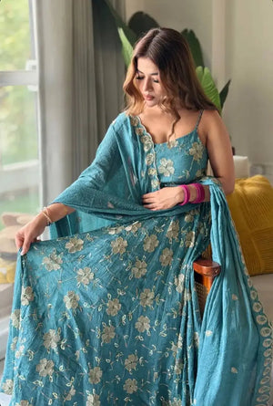 Designer Hand Beads work Anarkali Suit for Festive and Wedding Occasions