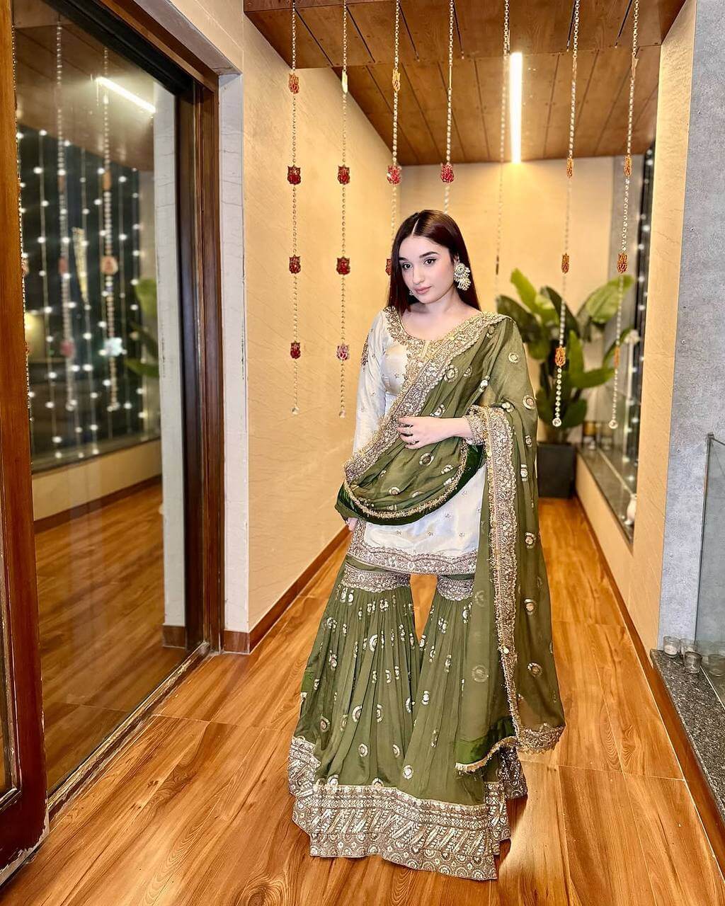 Designer Heavy Chinon Embroidered Sharara Set