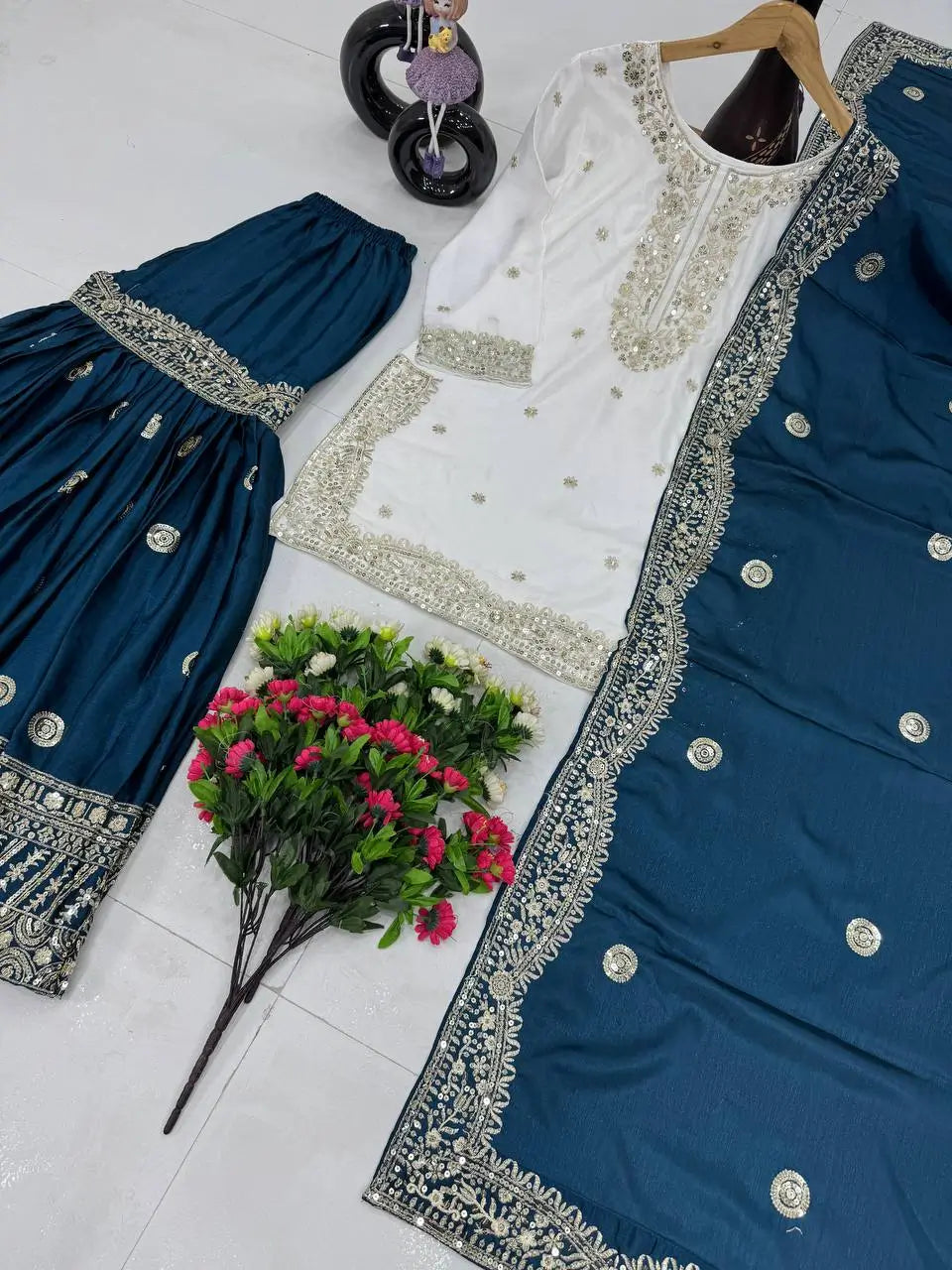 Designer Heavy Chinon Embroidered Sharara Set