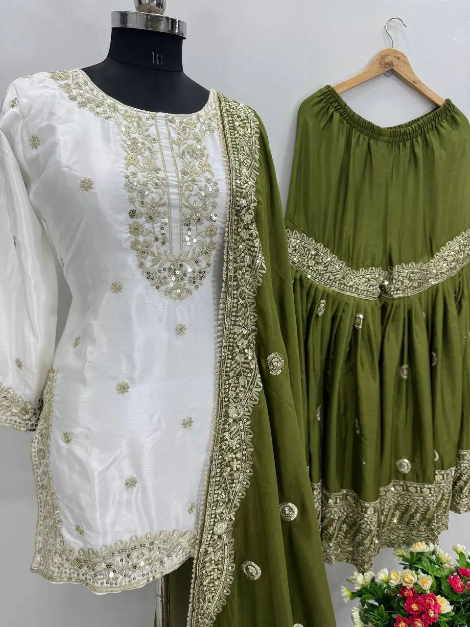 Designer Heavy Chinon Embroidered Sharara Set