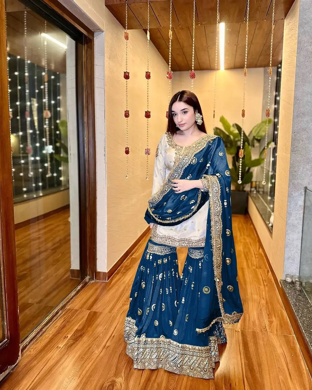 Designer Heavy Chinon Embroidered Sharara Set